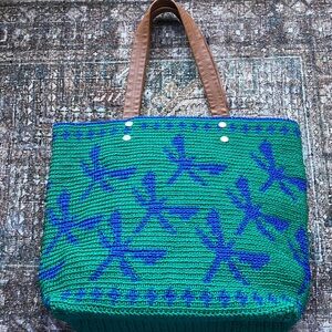 Blue Green Woven Tote Bag | Beach Shoulder Bag Boho Summer Market Purse